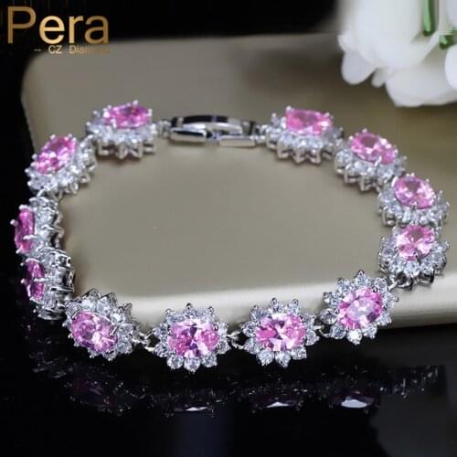 Pera Elegant Sterling Silver Light Pink Cluster Flower Shape Big Cubic Zirconia Stone Jewelry Bracelet Bangle for Women B013
