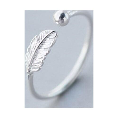 925 Sterling Silver Sweet Cute Rings Sweet Adjustable Feather Leaf Shape Pinkie Jewelry For Girls Lady Daughter