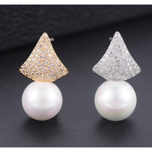 Blachette Luxucy Fashion Korean Style Irregular Imitation Peal Cubic Zirconia Stud Earings Jewelry For Women Girls Daily Wearing