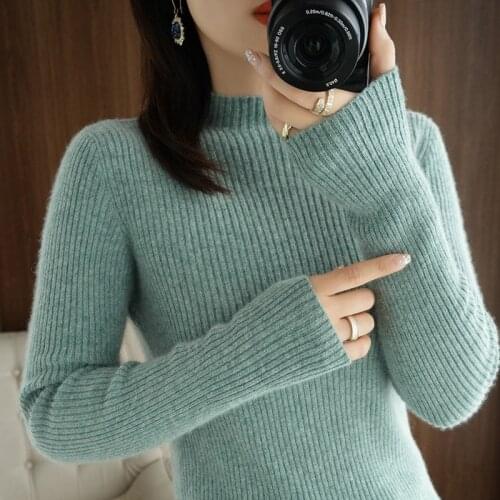 Womens Winter Sweaters Woman 2021 Fall/winter Pullover Long-sleeved Slim-fit Half-high Neck Knitted Wool Sweater