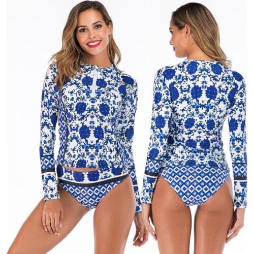 Swimming Swimwear Women Bodysuit Push Up Bikini Sport Swimsuit Long Sleeve Surf Animal Spandex Rash Guard Women