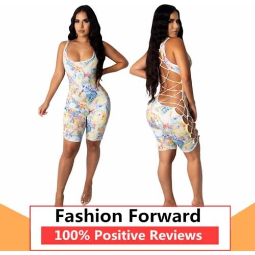 Womens Casual Fashion Back Tie Tie-dye Print Sexy Romper