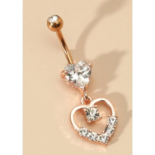 Fashion Personality Double Heart Zircon Belly Rings for Women Sexy Body Piecing Jewelry