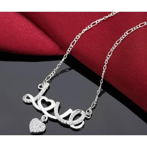 925 Sterling Silver Necklace For Women charms Jewelry Zircon heart Beautiful LOVE Pendant Valentines Day gifts Wedding