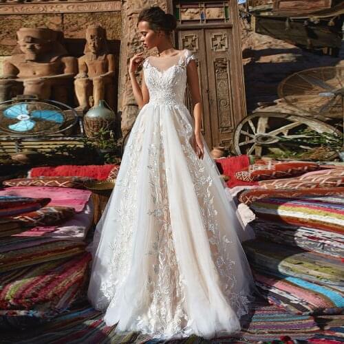 Custom Made O-neck Cap Sleeve Buttons Up Appliques Lace Tulle Sheath Wedding Gowns Plus Size China Shop Online Vestido Branco