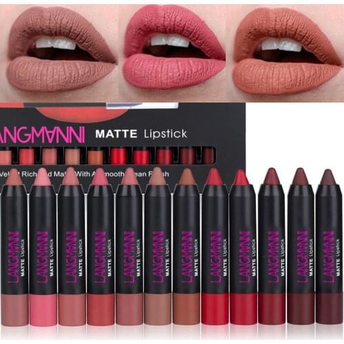 12PCS/Set Lipstick Waterproof Long Lasting Moisturizing Nude Matte Velvet Lipgloss Makeup Kit Brown Lip Tint Lipstick Pencil