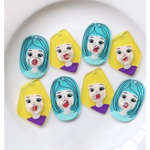 Creativity style 30pcs/lot rounds transparent Bubble core cartoon girls pattern print geoemtry irregular shape acrylic beads