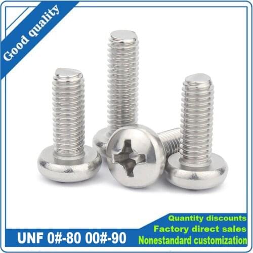 50pcs US Fine Thread 304 A2-70 Stainless Steel Cross Recess Round Phillips Pan Head Screw Bolt UNF 00#-90 0#-80