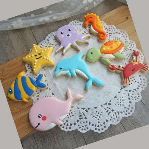 8pcs Ocean Animal Whale/Starfish/Seahorse Cookie Cutter Ocean Theme Party Cake Decorations Supplies DIY Baking Decorating Tools