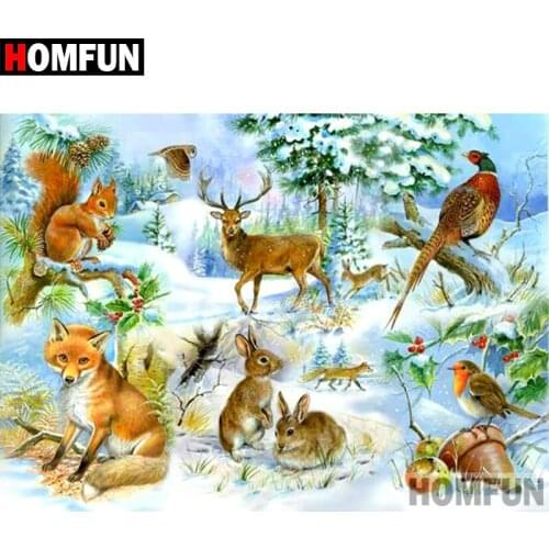 HOMFUN Full Square/Round Drill 5D DIY Diamond Painting "Fox deer " Embroidery Cross Stitch 5D Home Decor Gift A09493