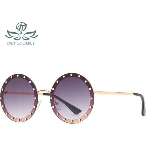 D&T 2021 New Fashion Round Sunglasses Women Men Oval Diamond Decorate Gradients Lens Alloy Frame Brand Designer Luxury UV400