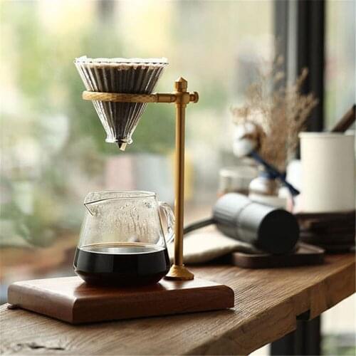 Aluminum alloy Coffee Maker Holder Solid Wood Anti-slip Base Coffee Filter Cup Holder Detachable Adjustable Height Support Frame