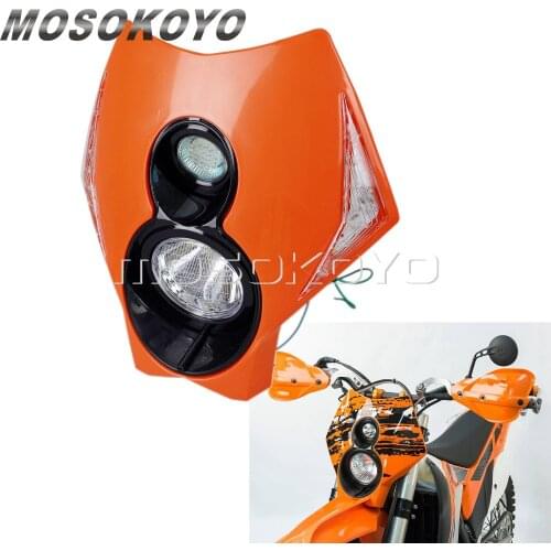 Orange Motorcycle Motocross Dirt Bike Twin X2 Headlight LED Indicator for EXC XC-F 250 450 350 Supermoto Headlamp