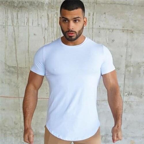 O-Neck T Shirt Men Fitness Sports Breathable and Quick-drying Stretch Solid Color Arc Hem T-shirt New