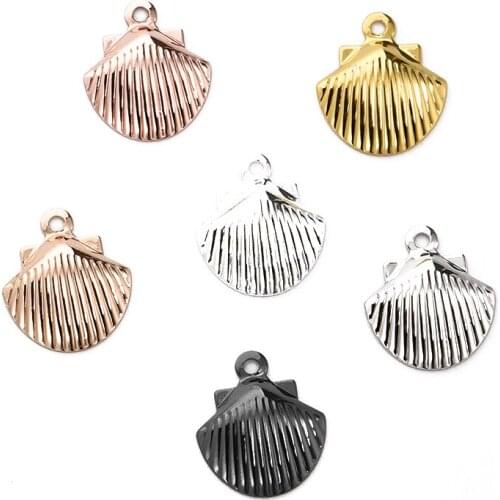 Electroplating multicolor 12.3 * 12.5mm brass single hole arc surface embossing shell-shaped pendant DIY bracelet earrings neckl