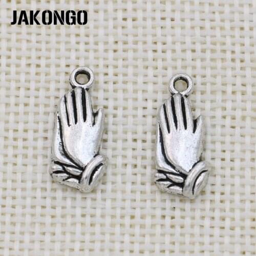 JAKONGO Antique Silver Plated Pray for Blessing Charms Pendant for Jewelry Making Bracelet Accessories DIY 20x9mm 30PCS/lot