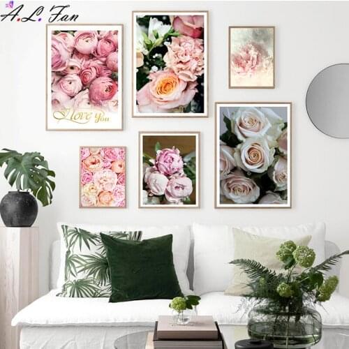 Scanvian Nordic canvas painting elegant decoration peony flower phrase poster and print wall art for living room home decor