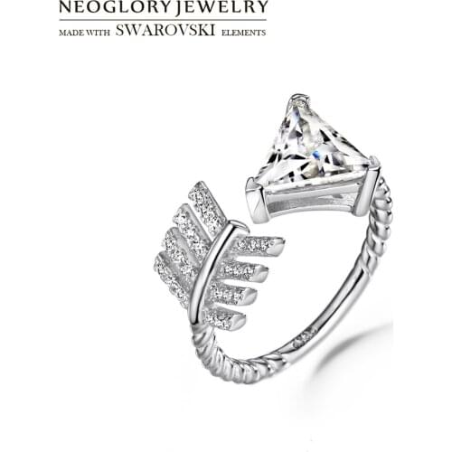 Neoglory Zircon S925 Silver Finger Ring Geometric Triangle Free Size Allergy Free Asymmetric Style Free Size For Lady Gift
