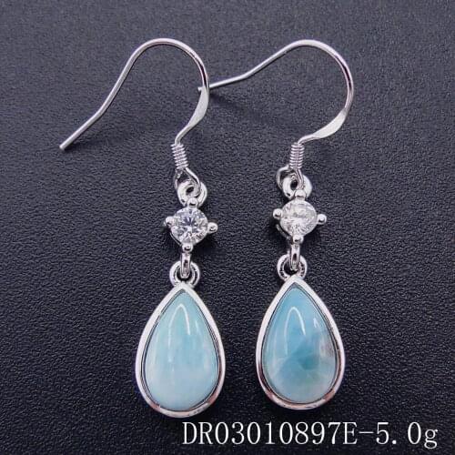 Hot Selling Pure 925 Sterling Silver Pear Natural Dominica Larimar & CZ Womens Drop Earrings For Gift