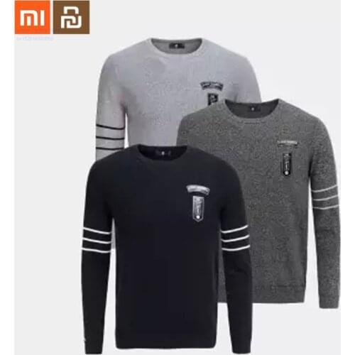 Xiaomi mens Fashion casual classic leather round neck knit sweater personality line leather standard plus sweater