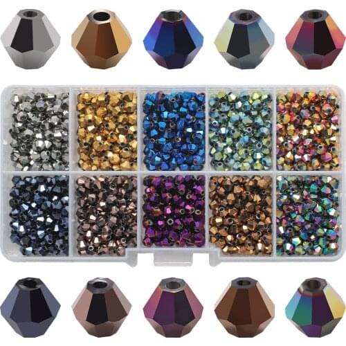 2 3 4 6 8mm AB Czech Crystal Glass Bicone Bead Kit for Making Jewelry Crafts Material Plated Color Loose Spacer Beaded Wholesale