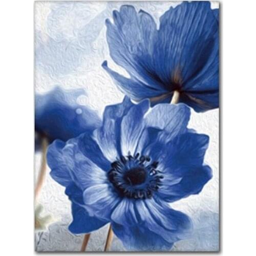 Blue Flowers Nordic Modern Style DIY Embroidery Cross Stitch 11CT Kits Needlework Craft Set Cotton Thread Printed Design