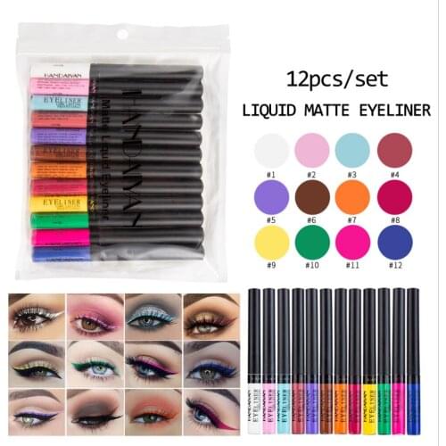 HANDAIYAN 12 Color Matte Liquid Eyeliner Set Waterproof Eye Liner Pen Sexy Charming Long Lasting Eyes Makeup
