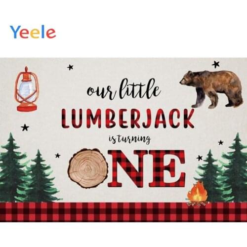 Our Little Lumberjack Is Turning One Baby 1st Birthday Party Backdrop Woodland Custom Photography Background For Photo Studio