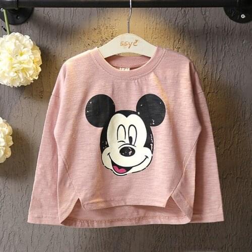 Spring and Autumn New Kids'Dress Girls Korean T-shirt Cartoon Printed T-shirt Top with Long Sleeve and Round Neck