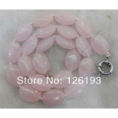 Natural Egg-shaped 13x18mm Pink Quartz stones Oval Beads Necklace 18"AA