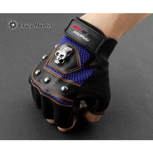 Mens Biker Rock Punk Competitive Training Sport Driving Skull Fingerless Gloves