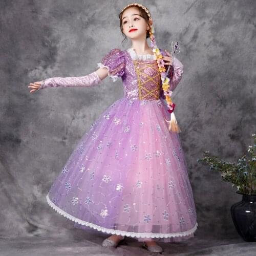 Rapunzel Princess Dress For Girls 2021 Long Shiny Prom Dress Childrens Clothing Halloween Christmas Evening Party Formal Dress