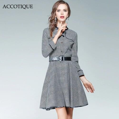 Free Shipping New Autumn And Winter Womens Swallow Gird Patchwork Velvet Slim Dress Female Grey Elegant Casual Dress With Belt