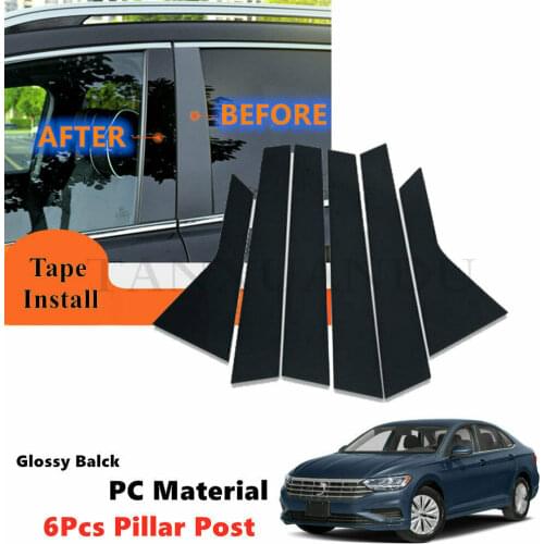 Fit For VW Jetta Facelift 2019 2020 2021 Left + Right Side Door Window Applique Trim Pillar Piano Cover Posts Black 6Pcs Kit