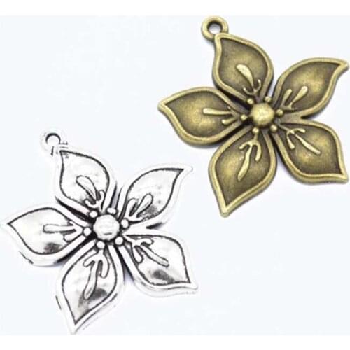20Pcs/Lot 33*32mm Antique Silver/Antique Bronze Plated Metal Alloy Flower Charms Fit For DIY Accessories Jewelry Making Findings