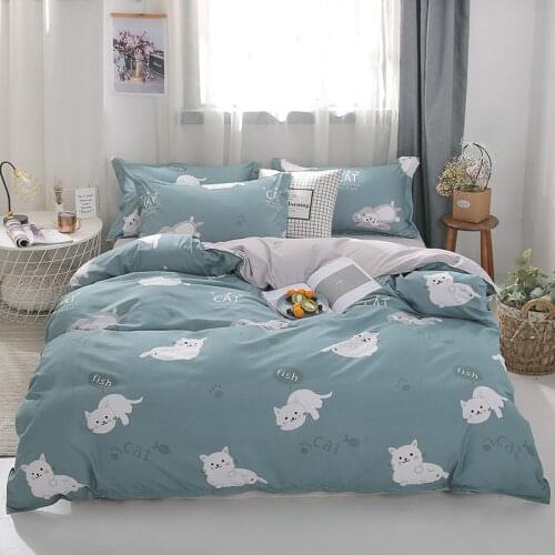 Cats Printed Bed Linen Single Full Size Duvet Cover Bed Sheet Set Reactive Printed Queen Size Bed Set Cat Kids Bedclothes Sets