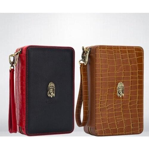 Luxury leather Retro Cigar Box Cedar Embossed Wood Travel Humidor Smoking accessories Case Outdoor men Gadget birthday present