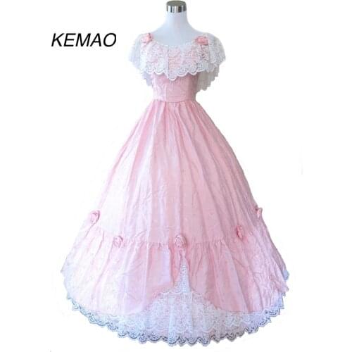 Pink Rosette & Lace Gown Civil war costume renaissance dress satin dress