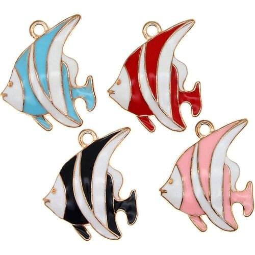 10pcs/lot Pink Blue Red Black Cute Stripe Small Fish Enamel Animals Charm For Metal Earring Bracelet DIY Jewelry Making Findings
