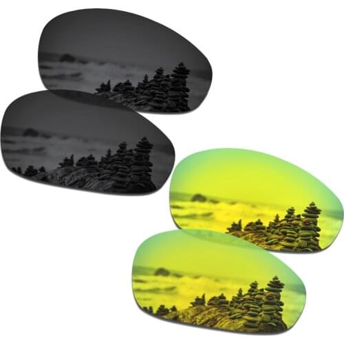 SmartVLT 2 Pairs Polarized Sunglasses Replacement Lenses for Oakley Juliet Stealth Black and 24K Gold