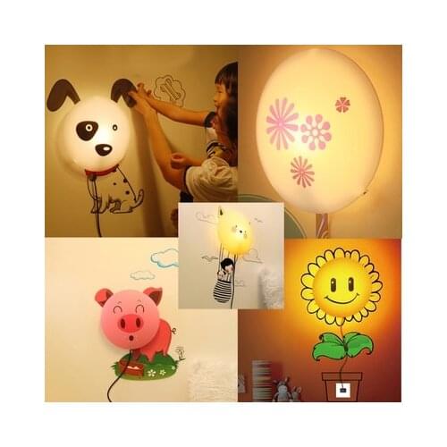 Modern Creative DIY Removable 3D Wall Sticker LED Nightlight Wallpaper Wall Lamp for Kids Sunflower Dalmatian Pink Pig Departure