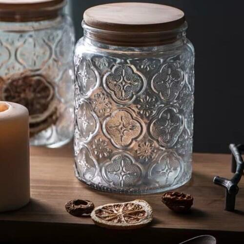 Glass Sealed Jar Retro Begonia Embossed Storage Jar Cestelli Eierdoos Contenitore Large Capacity Snack Nut Storage Bottle Jar