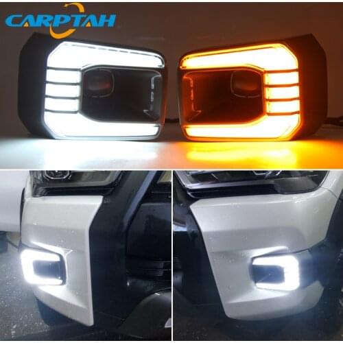 LED Daytime Running Light For Toyota Hilux Revo Rocco 2020 2021 Waterproof 12V Yellow Turn Signal Indicator Light Bumper LED DRL