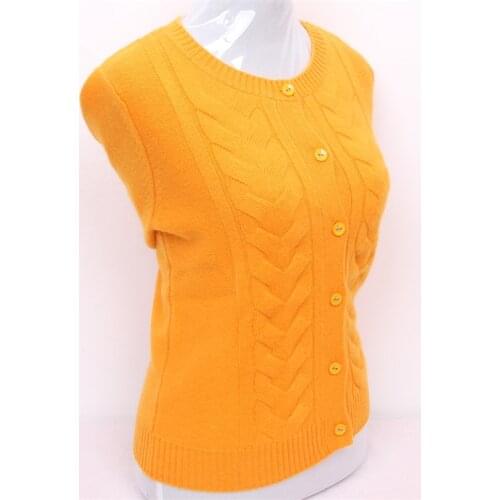 100%goat cashmere twisted knit women thick cardigan sweater low O-neck bright yellow 4color S/90-5XL/125