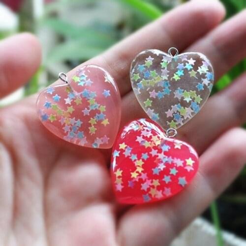 Jewelry Materials For DIY Phone Decoration 21pcs Resin Charms Necklace Lovely Heart Pendant