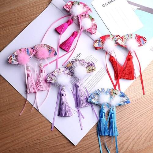 2pcs/lot Kids Hairpins Girls Umbrella B Chinese National Style Tassels Hair Clip Tang suit Hair Accessories New Year