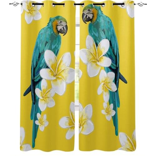 Green Parrot Watercolor Painting Flowers Plumeria Curtains for Kids Room Living Room Window Drapes Curtain Window Treatments