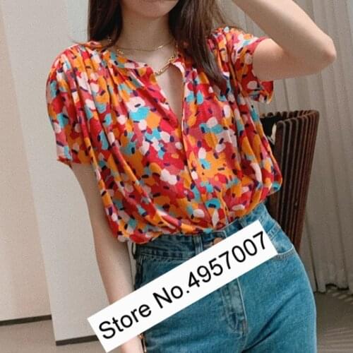 Elfbop Ladies 100% Viscose Floral Printed Short Sleeve Blouse Shirt - Women/Female Stylish High Quality Shirt Top