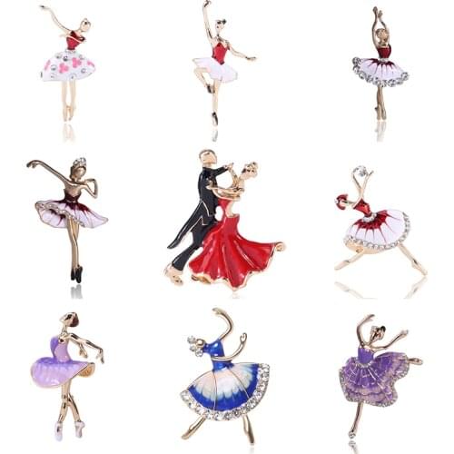 Mix Style Cute Dancing Ballet Girl Dancer Crystal Rhinestone Brooches for Women Pin Bijouterie Corsage Fashion Wedding Jewelry