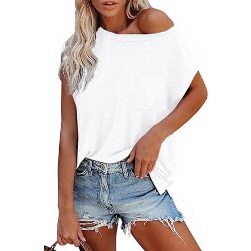 2021 Basic Style T-shirt Solid Color Loose Top Women One Shoulder Short Sleeve Blouse for Summer топ женский футболка